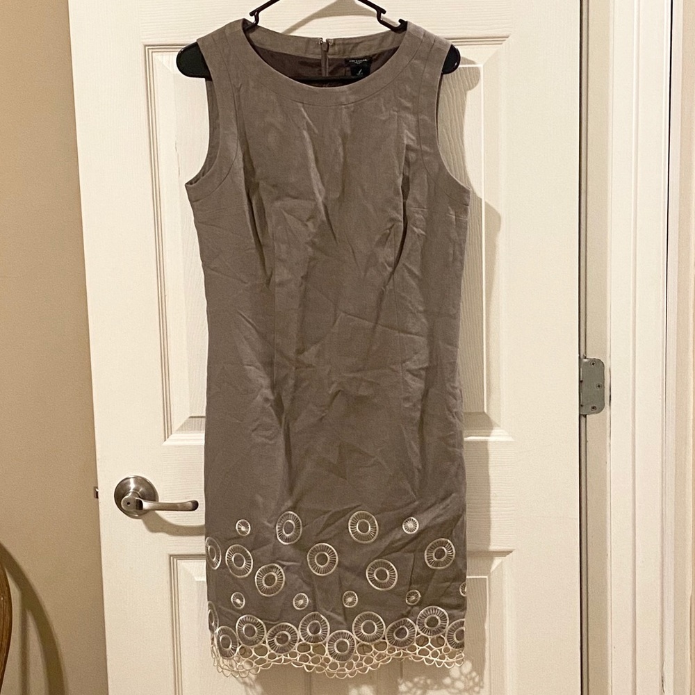 Ann Taylor Tan Sleeveless Embroidered Hem Dress